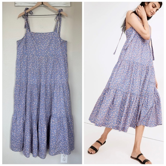 MADEWELL XL Tie Strap Tiered Midi Dress • Summer Vines Romantic Ditsy Floral - Picture 8 of 13